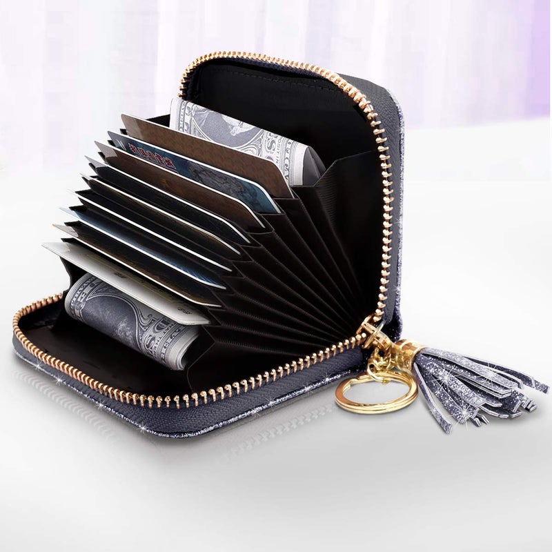Coco Rossi Women's Small Credit Card Wallet RFID Cute Glitter Card Holder for Women, Grey - Image 2